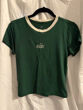 green nike tee with logo, size m